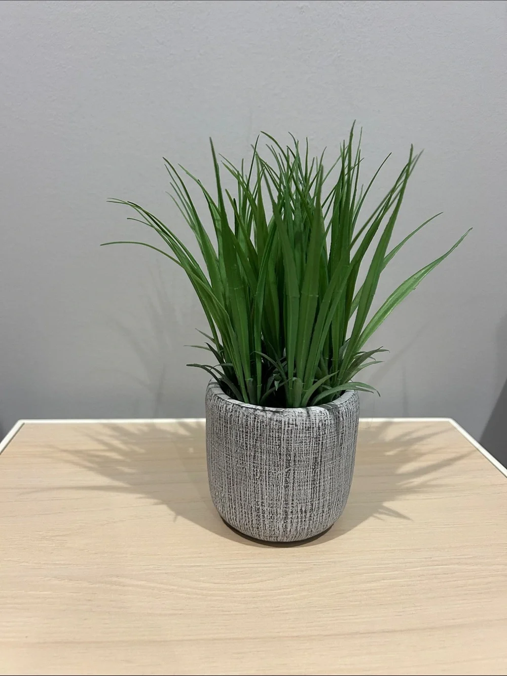 Artificial Green Grass Plant in Gray Textured Ceramic Pot